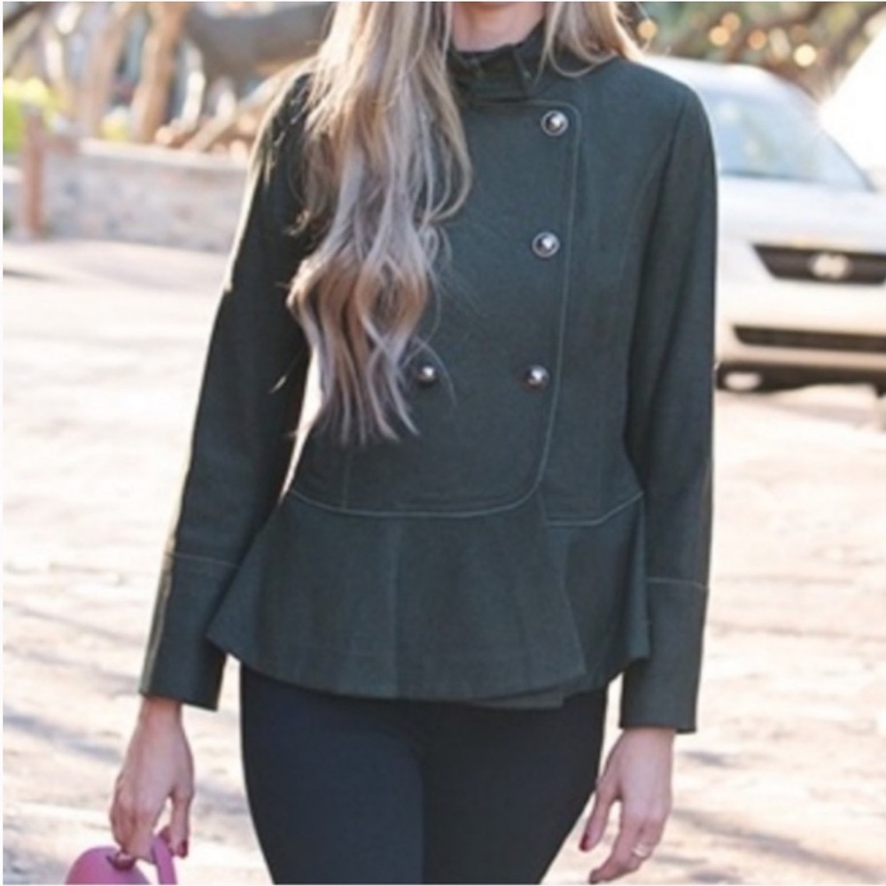 Banana Republic Mario Bellucci Military jacket Olive Double-Breasted Peplum, XL - Picture 3 of 16